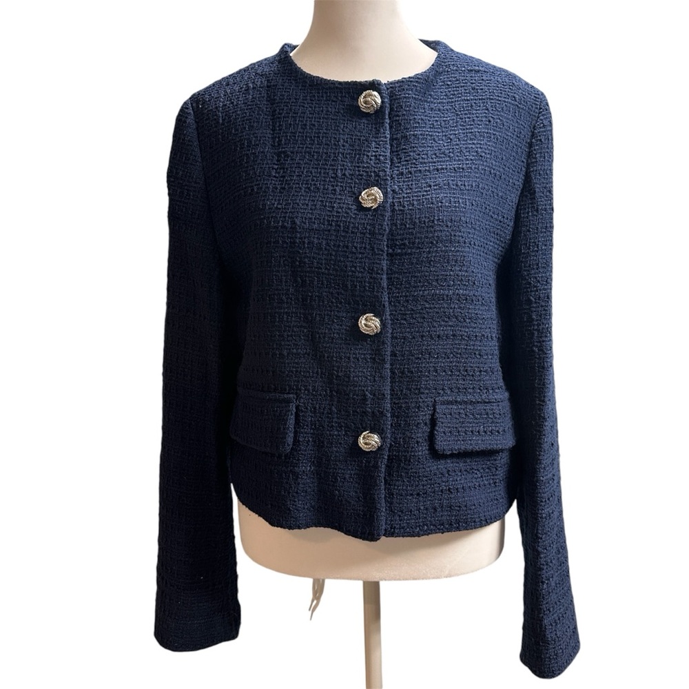 Navy Zara Tweed Blazer - M